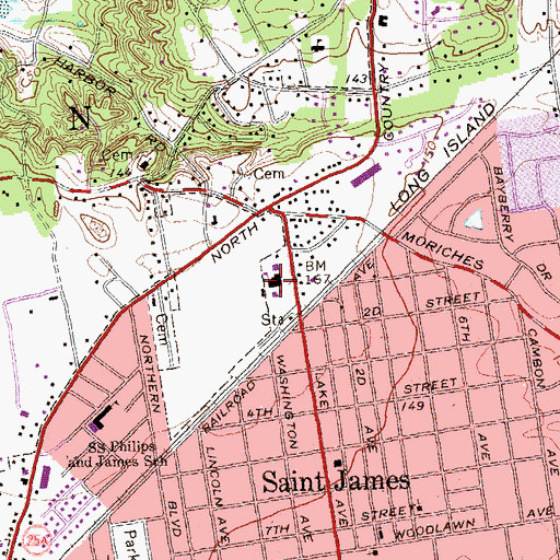 Topographic Map of Saint James Elementary School, NY