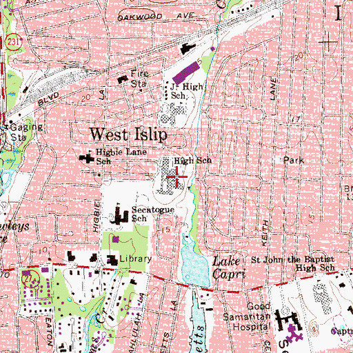 Topographic Map of West Islip Senior High School, NY