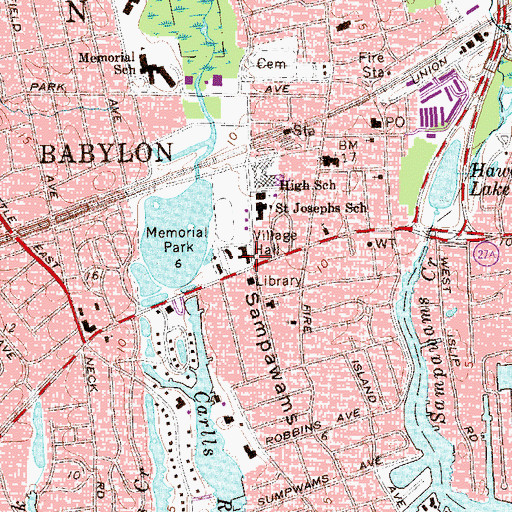 Topographic Map of Babylon Village Hall, NY
