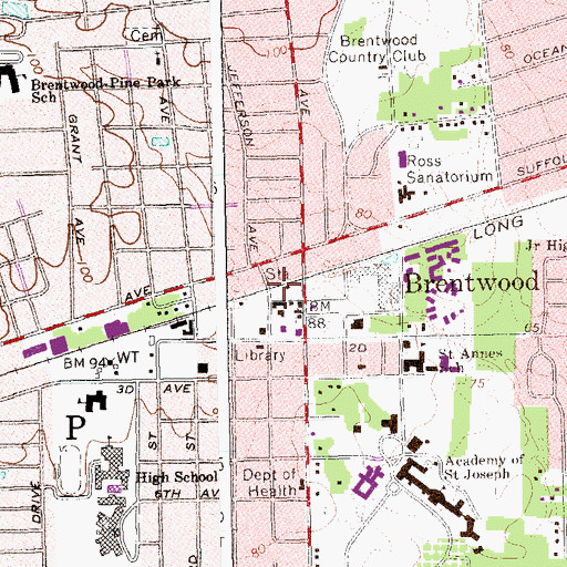 Topographic Map of Brentwood Station, NY