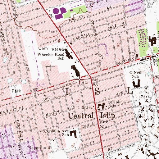 Topographic Map of Central Islip Station, NY