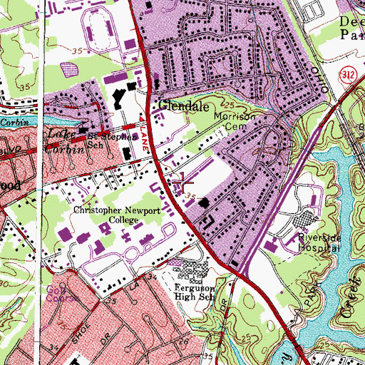 Topographic Map of Christopher Newport University Village, VA