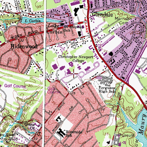 Topographic Map of Ferguson Center for the Arts, VA
