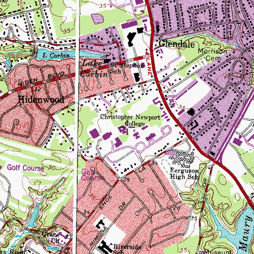 Topographic Map of Gosnold Hall, VA
