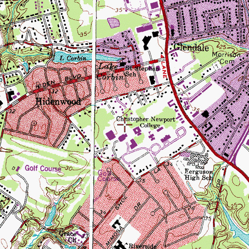 Topographic Map of James River Residence Hall, VA