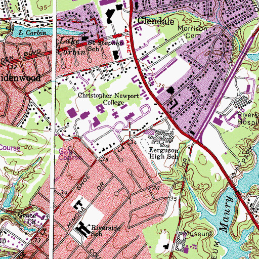Topographic Map of York River Residence Hall, VA