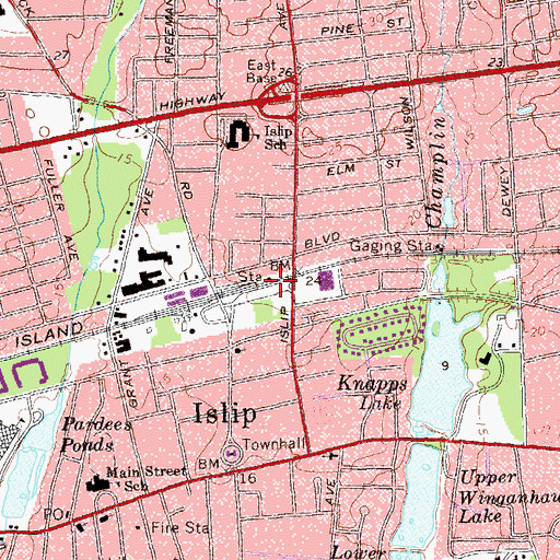 Topographic Map of Islip Station, NY