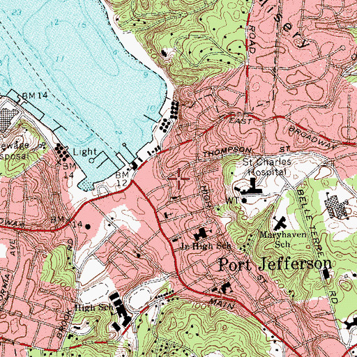Topographic Map of Port Jefferson Free Library, NY