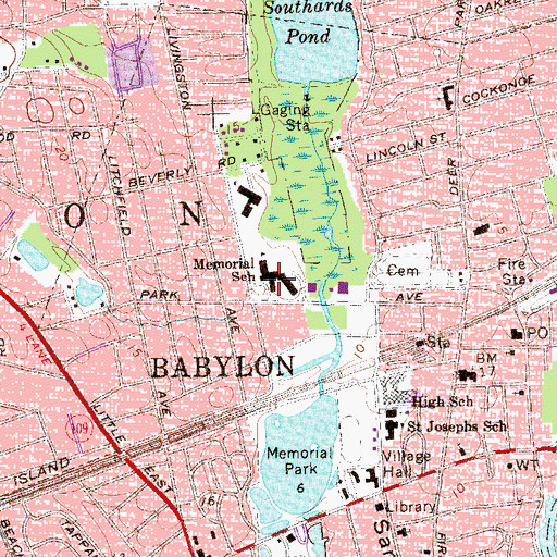 Topographic Map of Babylon Memorial Grade School, NY