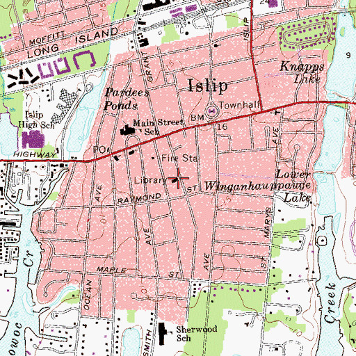 Topographic Map of Islip Public Library, NY