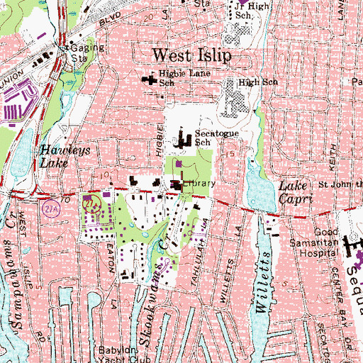 Topographic Map of West Islip Public Library, NY