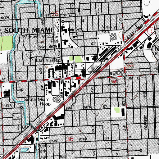 Topographic Map of South Miami Library, FL