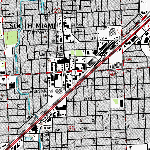 Topographic Map of South Miami Police Department, FL