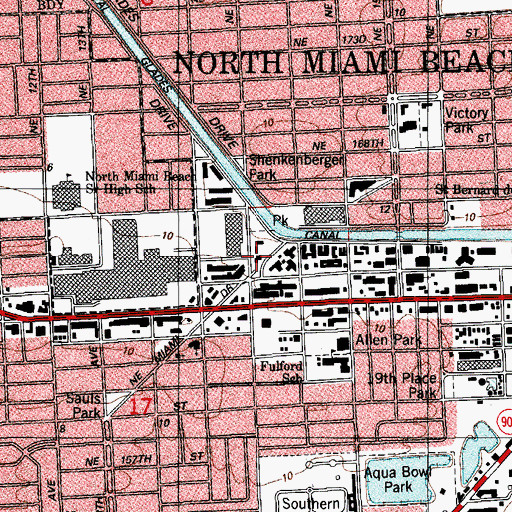 Topographic Map of North Miami Beach Library, FL