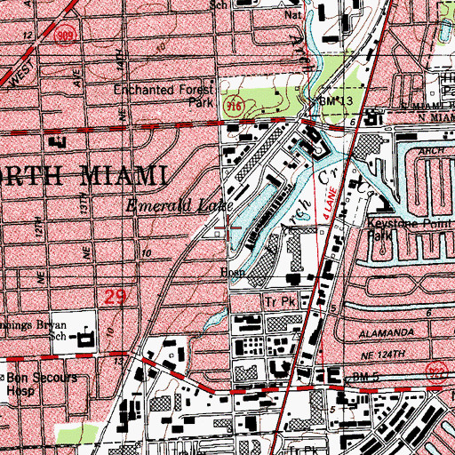 Topographic Map of North Miami East Fire Station, FL