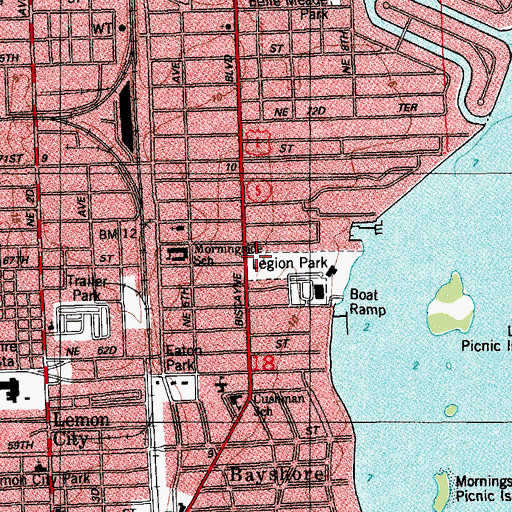 Topographic Map of Miami Police Department Upper East Side, FL