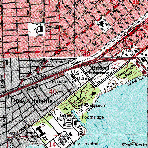 Topographic Map of Miami Museum of Science and Planetarium, FL