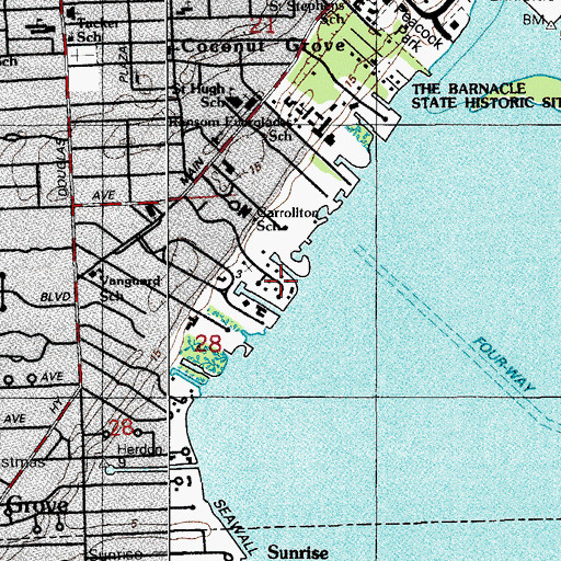 Topographic Map of Miami Bayside Police Mini Station, FL
