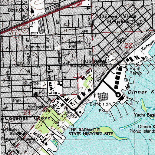 Topographic Map of Miami Police Department Coconut Grove NET, FL