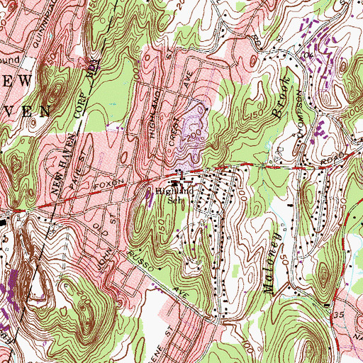 Topographic Map of Highland School, CT