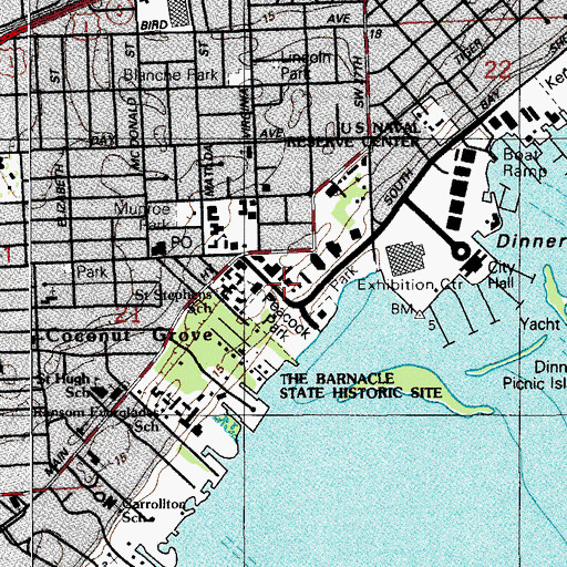 Topographic Map of Coconut Grove Library, FL