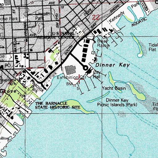 Topographic Map of Coconut Grove Marina, FL