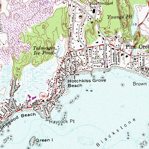 Topographic Map of Hotchkiss Grove Beach, CT