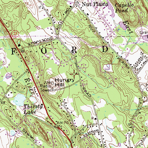 Topographic Map of Hungry Hill, CT