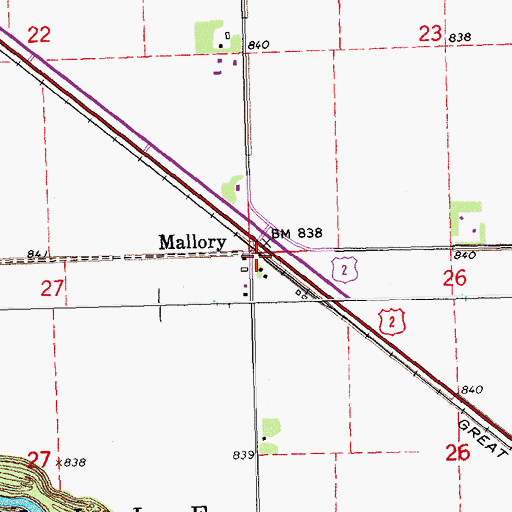 Topographic Map of Mallory, MN