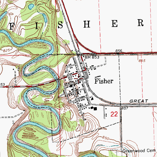 Topographic Map of Fisher Fire Department, MN