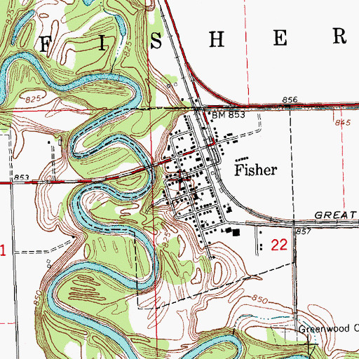Topographic Map of Fisher Lutheran Church, MN