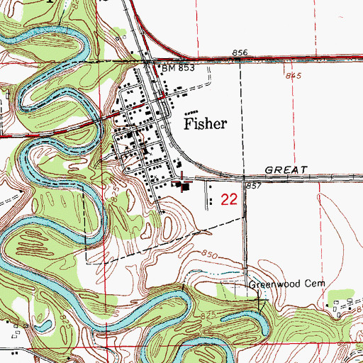 Topographic Map of Fisher High School, MN