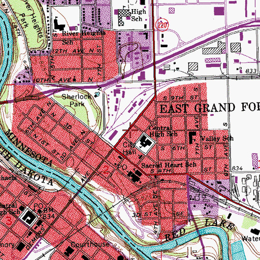 Topographic Map of East Grand Forks City Hall, MN