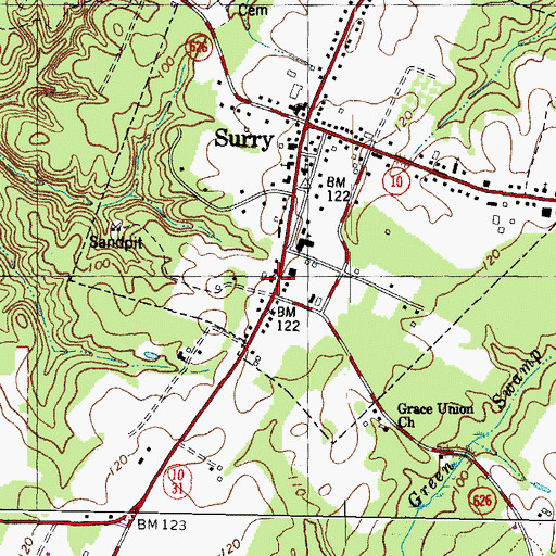 Topographic Map of Surry Volunteer Rescue Squad, VA