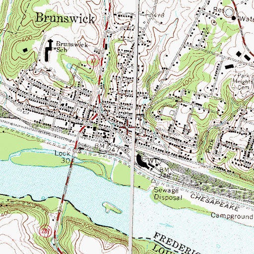 Topographic Map of Brunswick Police Department, MD
