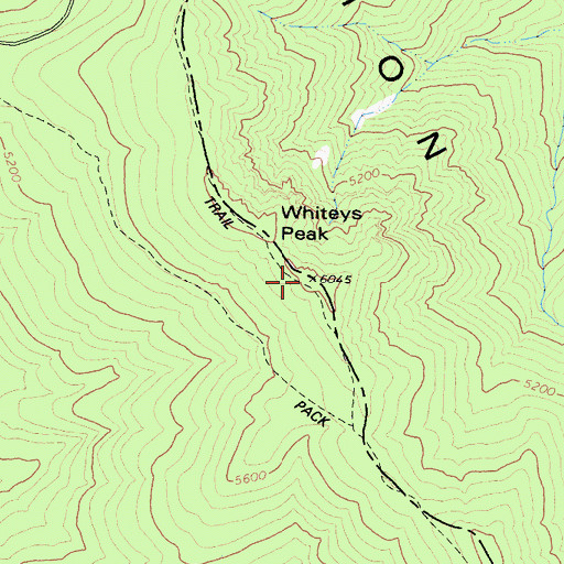 Topographic Map of Whiteys Peak, CA