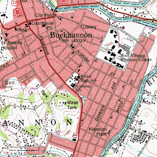 Topographic Map of Buckhannon Upshur Intermediate School (historical), WV