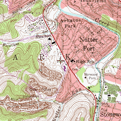 Topographic Map of Nutter Fort Intermediate School, WV