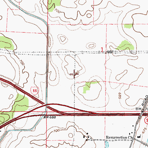 Topographic Map of Lake Run North Of I-88 Overflow, IL