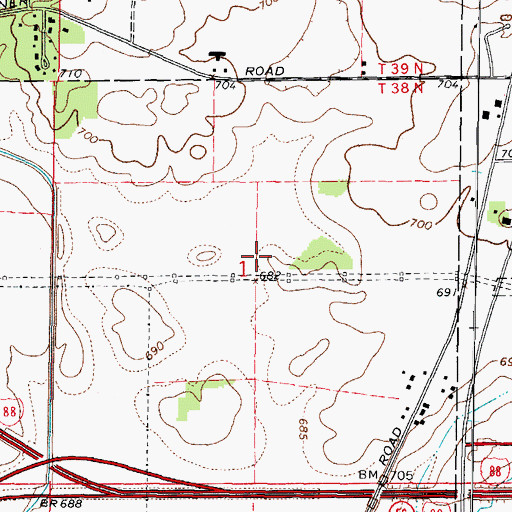 Topographic Map of Lake Run North of I-88 Overflow East Branch, IL