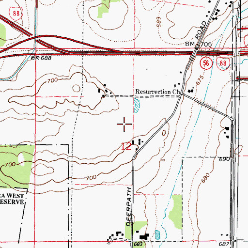 Topographic Map of Lake Run South of I-88 Diversion, IL