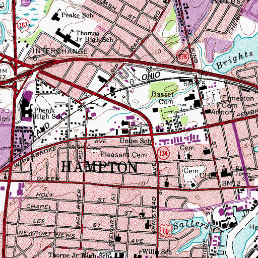 Topographic Map of Hampton Fire and Rescue Station 1 Downtown Hampton, VA