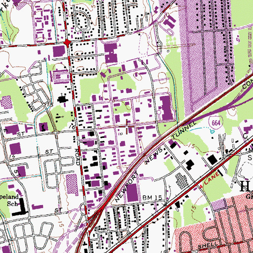 Topographic Map of Hampton Industrial Park, VA