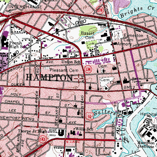 Topographic Map of Old Hampton Community Center, VA