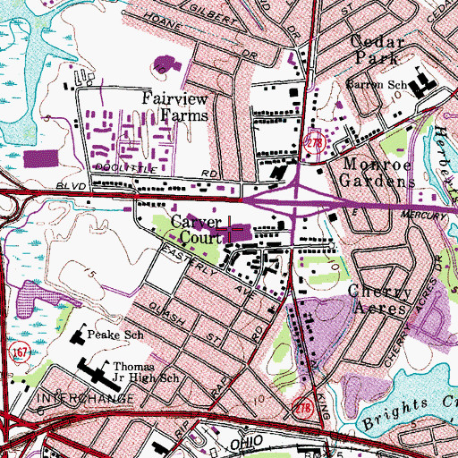 Topographic Map of Langley Square Shopping Center, VA
