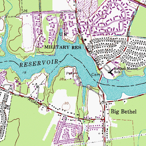 Topographic Map of Big Bethel Recreation Area, VA