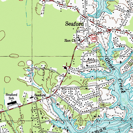 Topographic Map of Seaford Church of Christ, VA