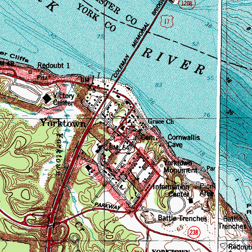 Topographic Map of York County Courthouse, VA