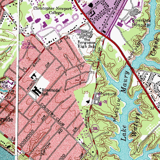 Topographic Map of Lakeside, VA