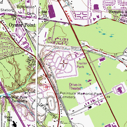 Topographic Map of Warwick Mobile Home Estates, VA